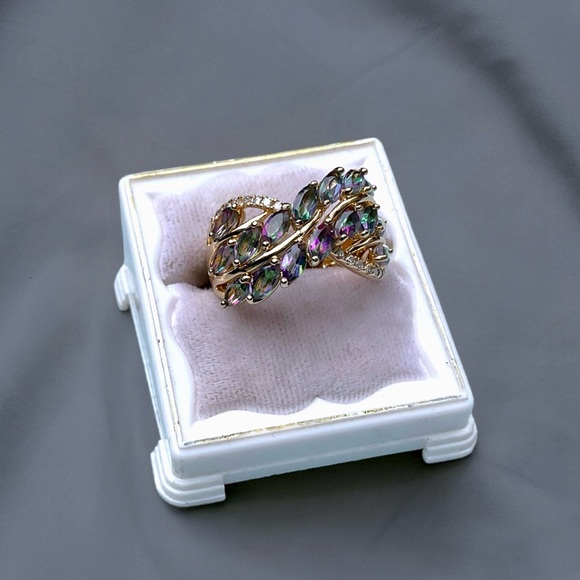 ❤️ Gold/925 GENUINE Diamond & Mystic Topaz Ring - Picture 3 of 12